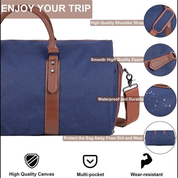 Carry On Garment Bag - Travel Business - Canvas Duffel Bag with Shoe Compartment - Picture 2 of 7